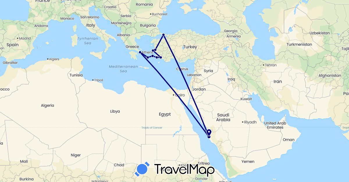TravelMap itinerary: driving in Greece, Saudi Arabia, Turkey (Asia, Europe)